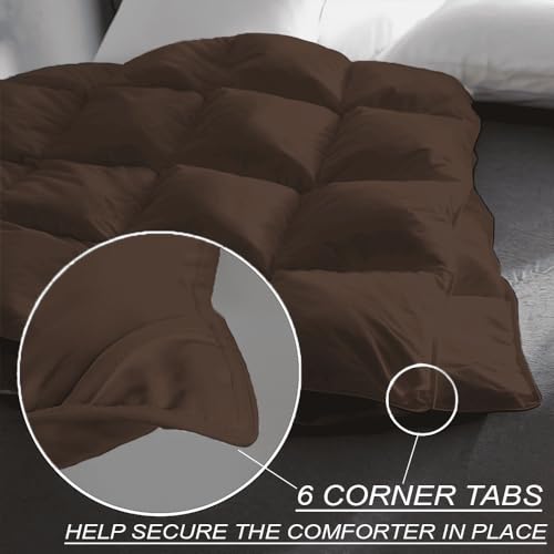 Image of Palatial King Size Comforter Set - All Season Down Alternative Bedding Comforter Set - Quilted Duvet Insert with Corner Tabs - Box Stitched Blanket - Breathable, Soft - Dark Chocolate