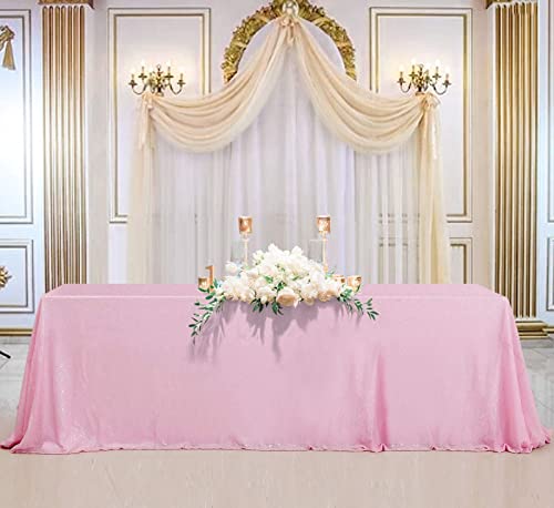 Image of B-COOL Shimmer Tablecloth Pink Sequin Tablecloth Wedding Glitter Overlay 90x132 Inch Valentines Day Tablecloths Christmas Rectangle Sequin Linens Backdrop Fabric for Party Mothers Day
