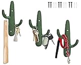 Comfify Set of 3 Hooks Cast Iron Cactus Double Wall Mounted Hooks/Hangers - Decorative Wall Mounted Hooks for Coats, Bags, Towels and More - w/Screws and Anchors Included - Rustic Green