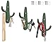 Set of 3 - Cast Iron Cactus Double Wall Hooks/Hangers - Decorative Wall Mounted Hooks for Coats, Bags, Towels and More - w/Screws and Anchors Included - Rustic Green Color