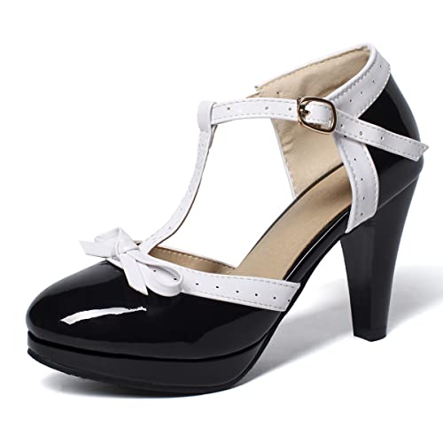 SHEMEE Women's Block High Heels T-Strap Mary Jane Pumps Chunky Platform Ankle Strap Round Toe Cute Bow Kawaii Cosplay Shoes2