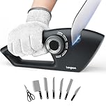 longzon Knife Sharpener 5-in-1 Manual Sharpening Tool with Cut-Resistant Glove, for Kitchen Knives, Serrated Knives, Scissors, and Pocket Knives – Safe and Easy to Use