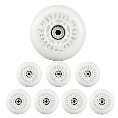 JCCHT Luminescence Roller Skate Wheels Light up Single Inline Skate Wheels with Bearings 8-Pack 62mm-125mm,White,90mm