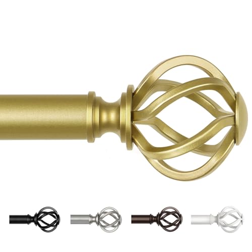 Gold Curtain Rods for Windows 72 to 144 Inches, USFOOK Heavy Duty Wall Mounted Adjustable Curtain Rod, 7/8 Inch Telescoping Splicing Drapery Rods with Twisted Cage Finials