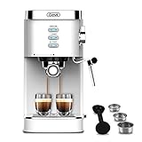 Espresso Machines 20 Bar Fast Heating Cappuccino Machine with Milk Frother for Espresso, Latte and Mocha, for Home Barista, 1.25 L Water Tank, Double Temperature Control System, White, 1350W