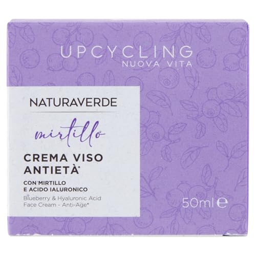 Naturaverde | Crema Viso Upcycling Mirtillo, Con Estratto di Mirtillo e Acido Ialuronico, Azione Anti Età, Idrata e Previene i Segni dell'Età, 50ml