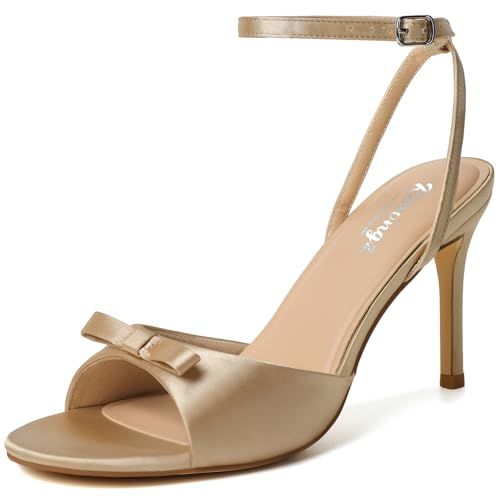 RIBONGZ Women's High Gold Heels Round Open Toe Sexy Kitten