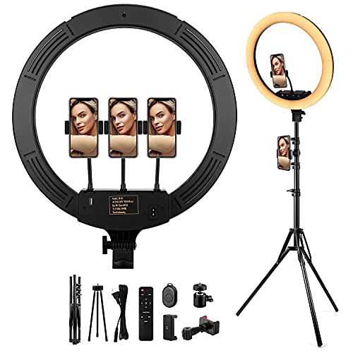 Ring Light with Tripod Stand, 18" Oldshark Selfie Ring Light with Wireless Remote Control Cell Phone Holder for Live Stream/Makeup, Dimmable Led Ring Light Kit for YouTube Video/Photography/Tiktok