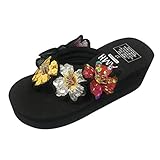 Yvelands Mujeres Liquidación Ladies Girls Bling Floral Cuñas Chanclas Sandalias Zapatillas Zapatos de Playa (Negro,39)