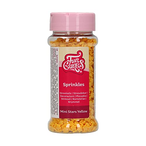 FunCakes Mini Étoiles Jaune: Sprinkles de gâteau, bon goût, parfait pour la décoration de gâteaux, Sprinkles Cupcake. 60 g.