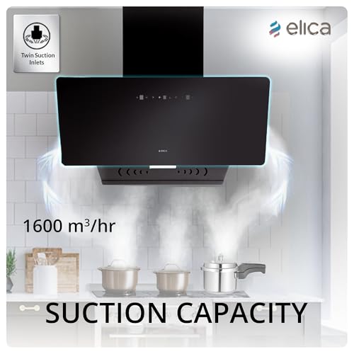 Image of Elica 90cm 1600 m3 /hr BLDC Filterless Autoclean Vertical Kitchen Chimney | Twin Suction Inlets| 15 Years Motor & 5 Years Comprehensive Warranty| KITTY FL 900 BLDC HAC LTW MS NERO |Black| Motion Sensor