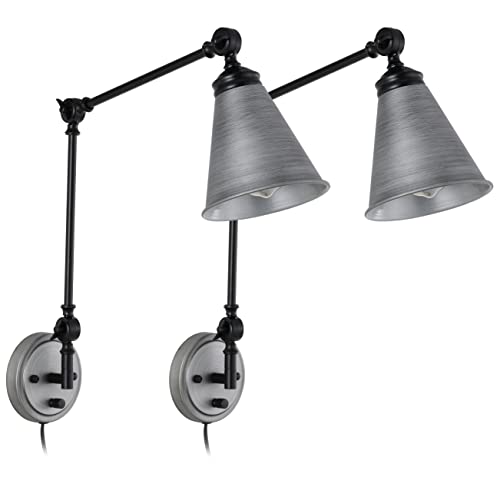 Wingbo Swing Arm Wall Lamp Set Of 2, Modern Adjustable Wall Mounted Sconce, Gunmetal And Black Plug-In Swing Arm Wall Lamp #TOP1