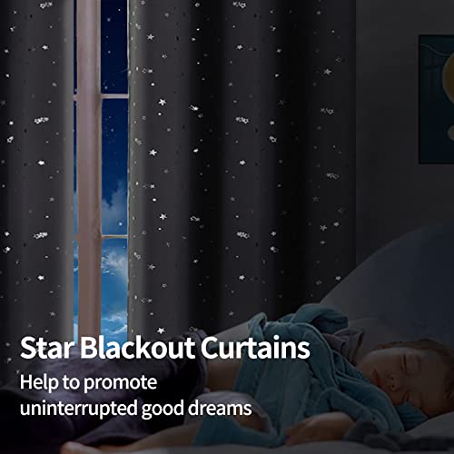 Image of BGment Kids Blackout Curtains for Bedroom - Grommet Thermal Insulated Silver Star Print Room Darkening Curtains for Living Room, Set of 2 Panels (38 x 45 Inch, Dark Grey)