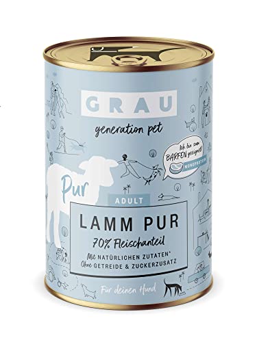 GRAU – das Original – Nassfutter für Hunde - Lamm Pur, 6er Pack (6 x 400 g), Monoprotein, für erwachsene Hunde