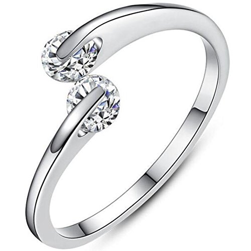 Jude Jewelers Stainless Steel Thin Stackable Two Stone Wedding Band Wave Ring (Silver, 7)