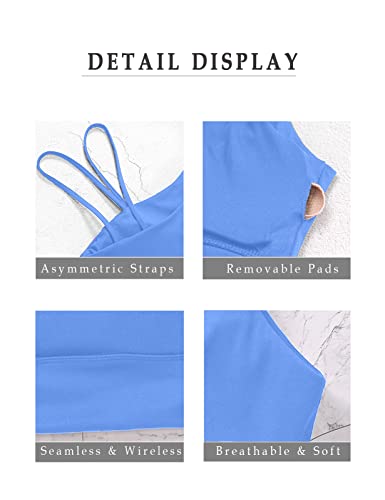 Image of MELYUM Longline Sports Bras for Women One Shoulder Workout Tank Tops with Built in Bra Supportive Crop Yoga Top Padded