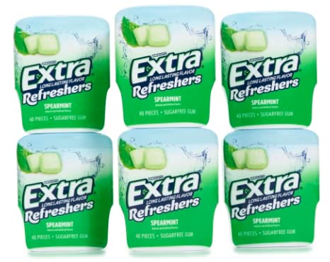 Extra Gum Refreshers - Goma de mascar sin azúcar, 40 unidades, 6 unidades de menta verde