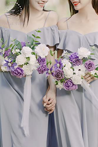 Tinge Time 7 Inch Pansy Wedding Bouquets For Bridesmaid, Set Of 6, Artificial Flowers Cascading Bridal Bouquet For Wedding Ceremony Anniversary, Bridal Shower And French Rustic Vintage Wedding #TOP1