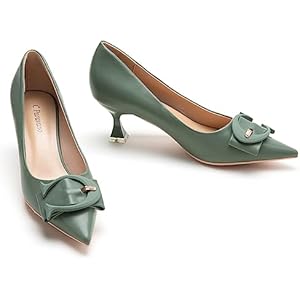 C.Paravano Women's Pumps | Low Heel Designer Shoes | Kitten Heels Womens Short Heels | Leather Pumps 7.5 Green