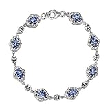 Unique Stylish 925 Sterling Silver Bracelet Platinum Plated Blue Sapphire Cubic Zirconia CZ Women Gift Jewelry Size 7.25