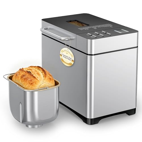 Image of Manastin 19-in-1 Bread Maker, 2LB Bread Machine with Fruit and Nut Dispenser, Stainless Steel Housing, Nonstick Baking Pan, 2 Pound Bread Maker Machine, Ideal Kitchen Gift for Home Bakers
