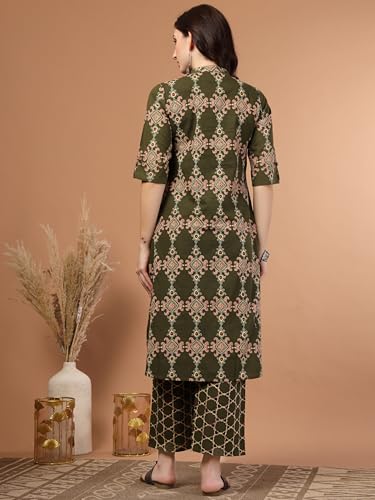 Image of rytras Women Pure Cotton Printed A-Line Kurta Sets with Palazzos|Kurti Set for Woman|Cord Set for Women Cotton