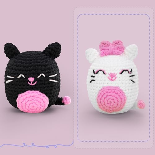 Crochet Kit for Beginners: 2 PCS Cats Animal Crochet Kit, Including Step-by-Step Video Tutorials, Instruction, Hook, Surprise Gift for Adults, Relaxing Crafts
