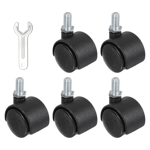 PATIKIL Office Chair Wheels Replacement 1, 5 Pcs Nylon Heavy Duty Office Furniture Casters Wheels with Wrench Universal Wheel for Hardwood Floor Carpet, Black(Screw Stem)