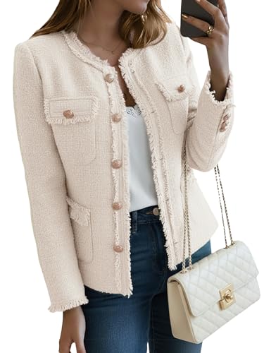 Mina Self Tweed Blazers Jacket for Women 2026 Fall Beige Womens