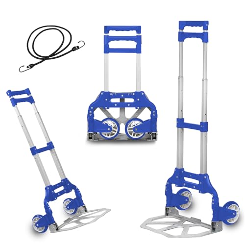 MERCURY TEXTIL- Carretilla Plegable de Aluminio con Cuerda, Carro de Mano Compacto, Portátil con Ruedas de Goma Soporta hasta 70kg para un Fácil Transporte en Viajes, Oficina y Hogar. (Azul)