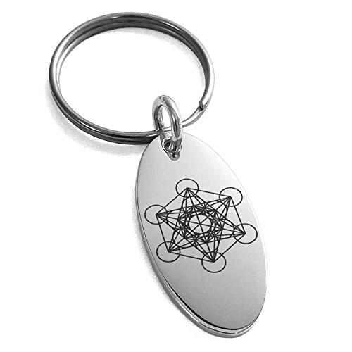 Stainless Steel Metatron’s Cube Symbol Small Oval Charm Keychain Keyring