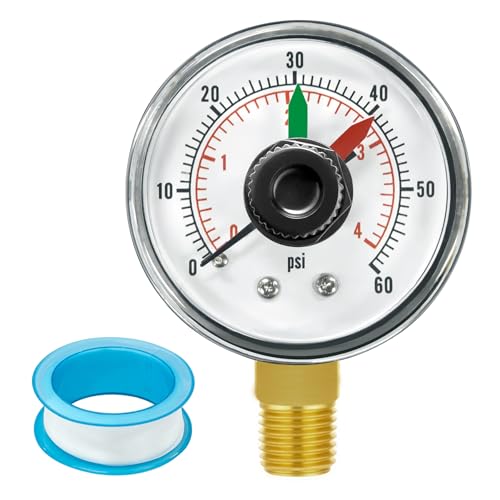 ECX271261 Pool Pressure Gauge with PTFE Sealant Tape Replacement for Select Hayward Filter & Multiport Valve PRO/HCF/Perflex Series Sand Filter Models Boxed Pool Pump Pressure Gauge Replacement