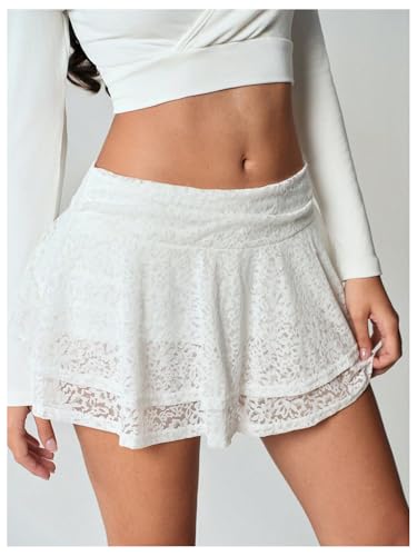 SOLY HUX Women's Lace Layered Ruffle Flowy Mini Cake Skirts Party Coquette Aesthetic Clothes2