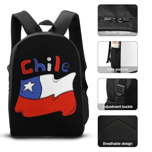 Chilean-flag-Chile 17In Backpacks with Lunch Bag Pencil Case Set Resistant Daypack 3 Piece3