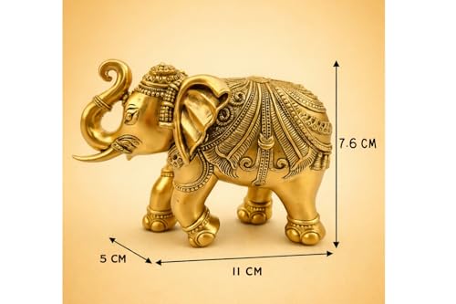 Image of Brass Elephant Statue for Home Decor, Good Luck, Vastu, Feng Shui, Office & Gift - Handmade Decorative Elephant Figurine for Wealth & Prosperity (3 Inch)