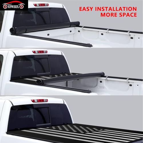 Image of American Flag Soft Roll Up Tonneau Cover fits 2019-2026 Ford Ranger 5ft Short Bed Styleside /Fleetside Truck Cargo Topper (Short Bed) | Waterproof Double Layer Vinyl