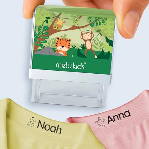 melu kids® Sello Ropa Niños Personalizado   Para Tejidos, Objetos y Papel   Sello Nombre para la Guardería y el Colegio   Marcador Ropa Niños resistente al Lavado