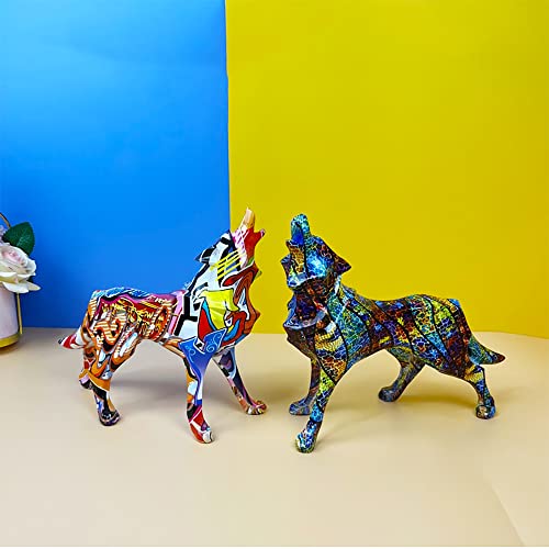 Idortybb Graffiti Abstract Geometric Wolf Sculpture Animal Statues Art Figurines Home Decoration For Living Room Bedroom Book Shelf Tv Cabinet Desk Decor Table Centerpieces Ornaments(Wolf A) #TOP4