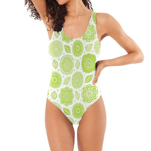 Maillot de bain contrôle du ventre taille fine dos en U imprimé vert bohème