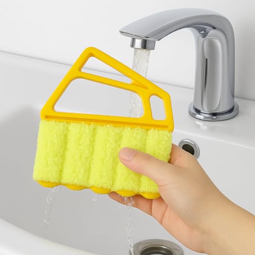 Image of 7-Slat Window Blind Duster - Microfiber Shutter & Vent Cleaner Tool with Ergonomic Handle, Reusable Washable Sleeves, Green & Orange Dust Remover for Home or Office
