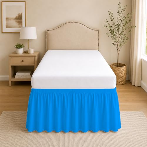 Dorm Room College Microfiber Ruffled Bedskirts Twin-XL 28" Drop, Turquoise