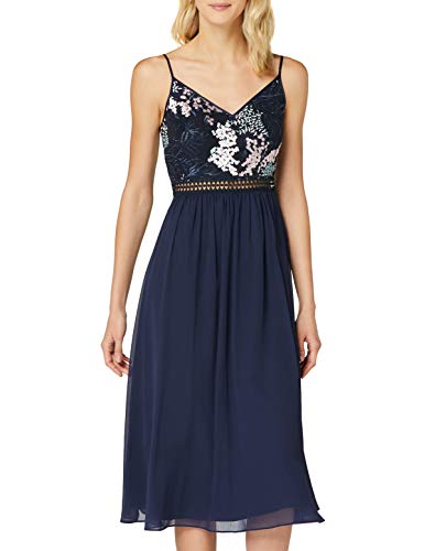 Amazon-Marke: TRUTH & FABLE Damen Midi-Chiffon-Kleid, Blau (Multi Spring Emb), 46, Label:3XL Cover