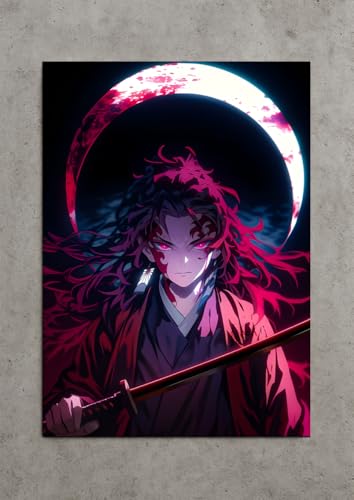 Image of NIJUKA Anime Printed A4 Size Metal sheet Poster For Home And Room Decoration | For Anime Art Fans Boys And Girls (Yoriichi Tsugikuni Moon Brither Hashira)