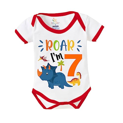 Image of baby wish Monthly Birthday Milestone Romper for Boy's and Boy's Dress Happy Birthday Bodysuit Half Sleeve Rompers for Sevan Months birthday Special Romper Roar Young