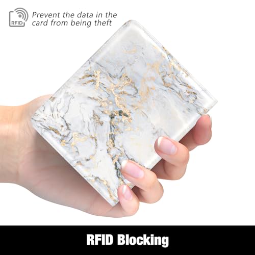 Image of Rouidr Womens Wallet, RFID Small Slim Wallet for Women, Cute Bifold Leather Pocket Credit Card Holder Ladies Mini Purse with Zipper Coin Pocket & ID Window, Gray Gold Marble