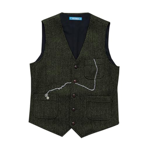 Solovedress Mens Vintage Tweed Suit Vest V Neck Casual Wool Waistcoat For Wedding Groomsmen thumb #2