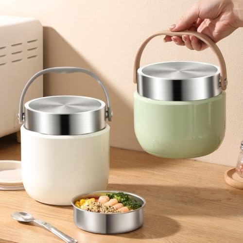 Contenitore termico per alimenti in acciaio inox, 1500 ml, con coperchio a prova di perdite e cucchiaio pieghevole, ciotola isolata sottovuoto con scomparti interni separati per separare i pasti (A)
