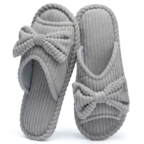 Image of GOEWY Cute Slippers for Women Indoor and Outdoor Cozy Soft Bow Open Toe Womens Slippers with Memory Foam Anti-Skid Sole Slides Spa Birthday Gifts for Women Mom Her Ladies Bridesmaid