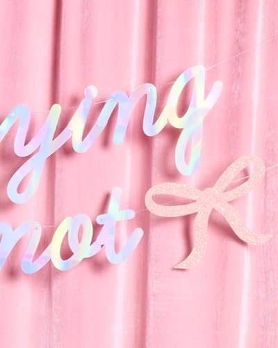 Image of xo, Fetti She's Tying the Knot Banner - Iridescent Foil | 4.5 Ft. | Bow Bachelorette Decorations, Engagement Party Sign, Proposal Background, Bach Supplies