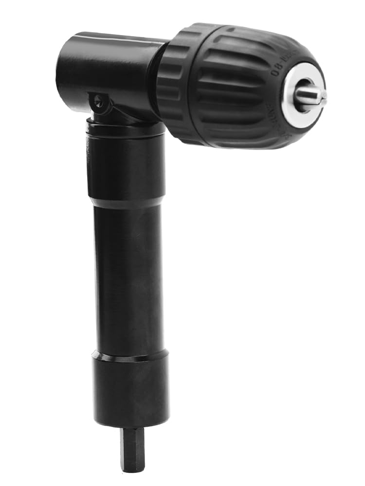 Angle Drill Attachment with 0.8-10 mm Quick Release 90 Degree Drill Chuck Drill Mounting Adapter with Bend Extension Tool Steel Electric Drilling Tool (Black)